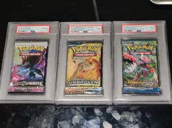 PSA Graded Pokemon Booster Pack Lot (3) BW XY SM - Zoroark Charizard Scizor - Image 1