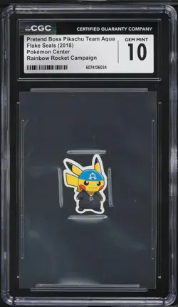 2018 Pokemon Center Flake Seals Rainbow Pretend Boss Pikachu Team Aqua CGC 10 - Image 1