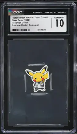 2022 Pokemon Center Flake Seals Pretend Boss Pikachu Team Galactic CGC 10 - Image 1