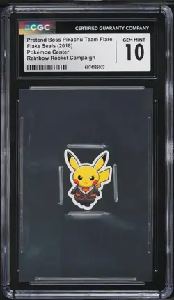 2018 Pokemon Center Flake Seals Rainbow Pretend Boss Pikachu Team Flare CGC 10 - Image 1