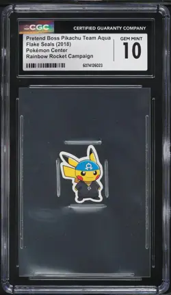 2018 Pokemon Center Flake Seals Rainbow Pretend Boss Pikachu Team Aqua CGC 10 - Image 1