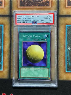 Yugioh PSA 10 GEM MINT Mystical Moon LOB-094 Common 1st Edition - Image 1