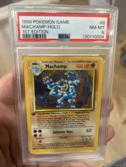 Pokemon TCG Machamp Holo 1st Edition Base Set 8/102 PSA 8 NM-MT - Image 1