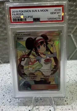 PSA 10 ROSA FULL ART TRAINER 2019 POKEMON SUN & MOON COSMIC ECLIPSE #236/236 FA - Image 1