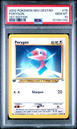 2002 Pokemon Neo Destiny #78 Porygon 1st Edition PSA 10 GEM MINT - Image 1