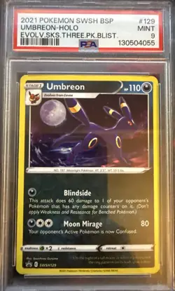 Pokemon Umbreon Holo Evolving Skies Blister Pack Promo SWSH129 PSA 9 Mint - Image 1