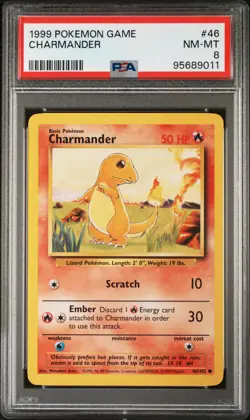 1999 POKEMON BASE SET UNLIMITED #46 CHARMANDER PSA 8 - Image 1