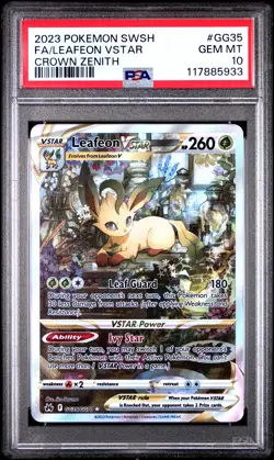2023 POKEMON SWORD & SHIELD CROWN ZENITH #GG35 FULL ART/LEAFEON VSTAR PSA 10 - Image 1