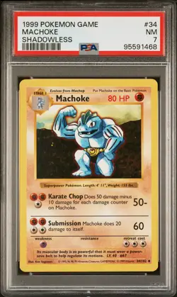 1999 POKEMON BASE SET SHADOWLESS #34 MACHOKE PSA 7 - Image 1