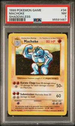 1999 POKEMON BASE SET SHADOWLESS #34 MACHOKE PSA 7 - Image 1