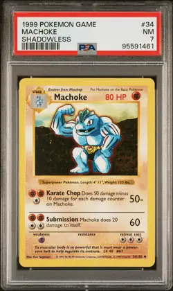 1999 POKEMON BASE SET SHADOWLESS #34 MACHOKE PSA 7 - Image 1