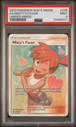 2019 POKEMON SUN & MOON UNIFIED MINDS #235 FULL ART/MISTY'S FAVOR PSA 9 - Image 1