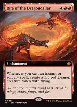 NM Foil Extended Art Rite of the Dragoncaller, MTG, Foundations, Magic, 467 - Image 1