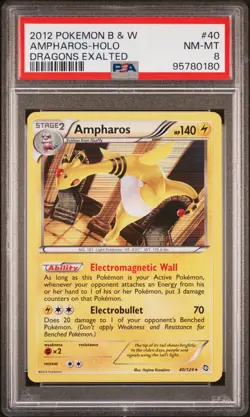 2012 POKEMON B&W DRAGONS EXALTED #40 AMPHAROS-HOLO PSA 8 - Image 1