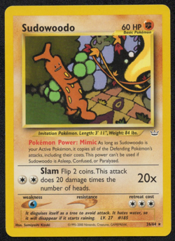 Pokemon TCG Sudowoodo Neo Revelation 26/64 Regular Rare LP. - Image 1