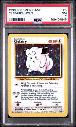 1999 POKEMON BASE SET UNLIMITED #5 CLEFAIRY-HOLO PSA 7 - Image 1