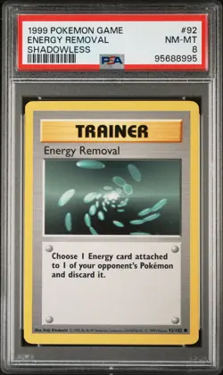 1999 POKEMON BASE SET SHADOWLESS #92 ENERGY REMOVAL PSA 8 - Image 1