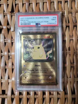 PSA 9 MINT Gold Metal Pikachu 58/102 Pokemon Celebrations UPC 2021 - Image 1