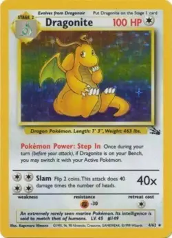 Pokemon TCG - Dragonite - 4/62 - Holo Unlimited - Fossil Unlimited [Near Mint] - Image 1