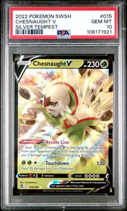 2022 POKEMON SWSH CHESNAUGHT V SILVER TEMPEST PSA #015 GEM MT 10 - Image 1