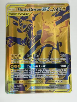 Jumbo Pikachu & Zekrom GX SM248 NM Oversized Gold Tag Team Pokemon Promo Card - Image 1
