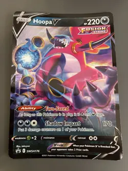 Pokemon Card Hoopa V SWSH176 JUMBO Black Star Promo Fusion Strike Half Art NM - Image 1