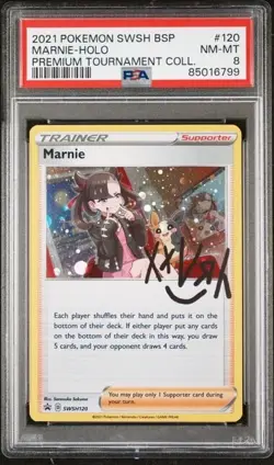 Pokemon Black Star Marnie-Holo Premium Tournament Collection PSA 8 SWSH120 - Image 1
