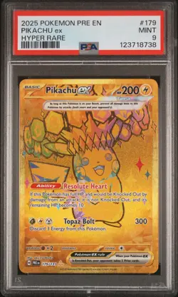 2025 POKEMON PRE EN-PRISMATIC EVOLUTIONS HYPER RARE #179 PIKACHU EX PSA 9 - Image 1