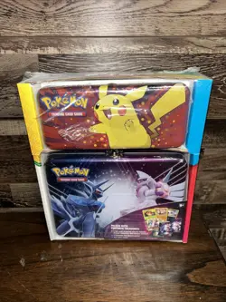 Pokemon Pencil Case/Treasure Chest 2 Tin Set - 7 packs, 3 Holograms. - Image 1