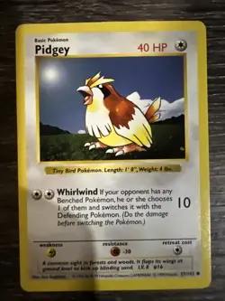 Pidgey 57/102 Base Set SHADOWLESS Vintage Pokemon LP - Image 1