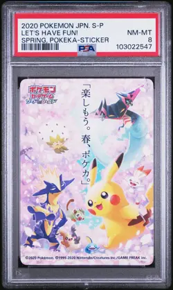 2020 POKEMON JPN S PROMO STICKER LET'S HAVE FUN! SPRING, POKEKA PSA 8 - Image 1