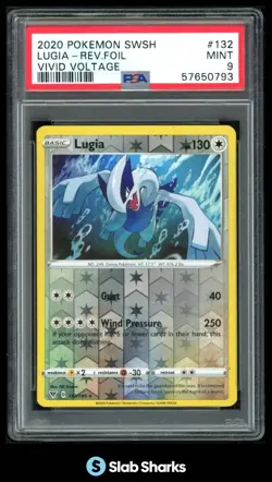 2020 POKEMON SWORD & SHIELD VIVID VOLTAGE #132/185 LUGIA REVERSE HOLO PSA 9 - Image 1
