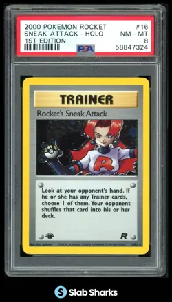 2000 POKEMON TEAM ROCKET FIRST EDITION #16/82 ROCKET'S SNEAK ATTACK PSA 8 - Image 1