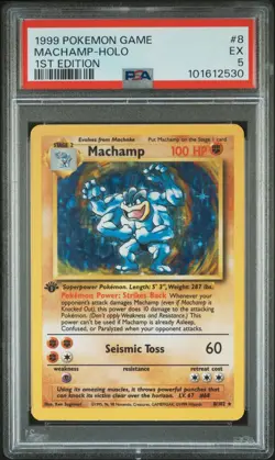 1999 POKEMON BASE SET 1ST EDITION #8 MACHAMP-HOLO PSA 5 - Image 1