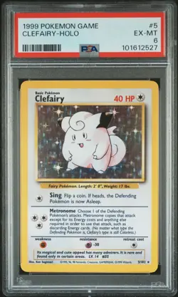 1999 POKEMON BASE SET UNLIMITED #5 CLEFAIRY-HOLO PSA 6 - Image 1