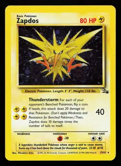 Zapdos 15/62 Cosmos Holo 1999-2000 Fossil Pokemon Card - Image 1