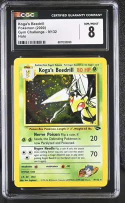 CGC 8 Koga's Beedrill 2000 Gym Challenge 9/132 Holo SWIRL Pokemon Card - Image 1