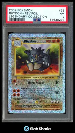 2002 POKEMON LEGENDARY COLLECTION #35/110 RHYDON REVERSE HOLO PSA 7 - Image 1