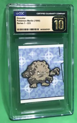 CGC 10 PRISTINE Graveler Pokemon Merlin 1998 Series 1 #223 Vintage Sticker POP 1 - Image 1