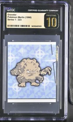 CGC 10 PRISTINE Graveler Pokemon Merlin 1998 Series 1 #223 Vintage Sticker POP 1 - Image 2