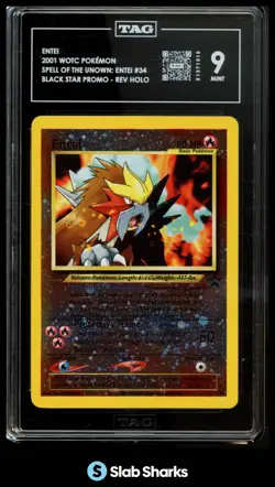 2001 POKEMON BSP PROMO SPELL OF THE UNOWN REVERSE HOLO #34 ENTEI TAG 9 - Image 1