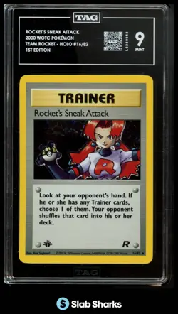 2000 POKEMON TEAM ROCKET FIRST EDITION #16/82 ROCKET'S SNEAK ATTACK HOLO TAG 9 - Image 1