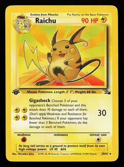 Raichu 29/62 Rare 1st Edition Fossil Pokemon Card - Image 1