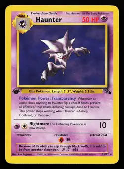 Haunter 21/62 Rare 1st Edition Fossil Pokemon Card - Image 1