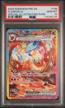 2025 POKEMON PRE EN-PRISMATIC EVOLUTIONS #146 FLAREON EX PSA 10 - Image 1