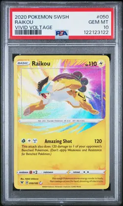 2020 POKEMON SWORD & SHIELD VIVID VOLTAGE #050 RAIKOU PSA 10 - Image 1
