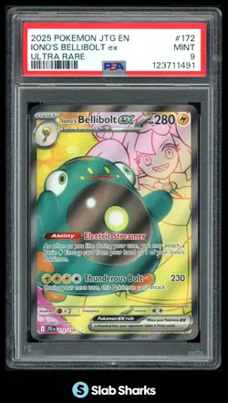 2025 POKEMON JOURNEY TOGETHER JTG EN #172/159 IONO'S BELLIBOLT EX PSA 9 - Image 1