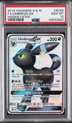2019 POKEMON SUN & MOON HIDDEN FATES #SV69 FULL ART/UMBREON GX PSA 10 - Image 1