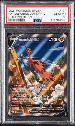 2021 POKEMON SWORD & SHIELD CHILLING REIGN FULL ART/GALARIAN ZAPDOS V PSA 10 - Image 1