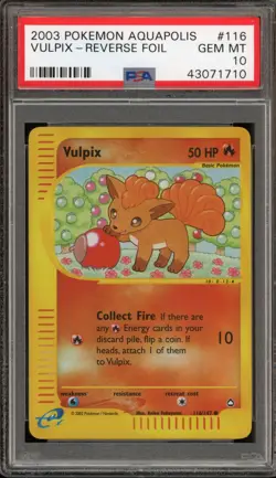 Pokemon Vulpix Aquapolis Reverse Holo #116 PSA 10 Gem Mint - Image 1